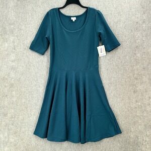 NWT LuLaRoe Nicole Dress‎ Teal Blue 1/2 Sleeve Midi Flare Textured